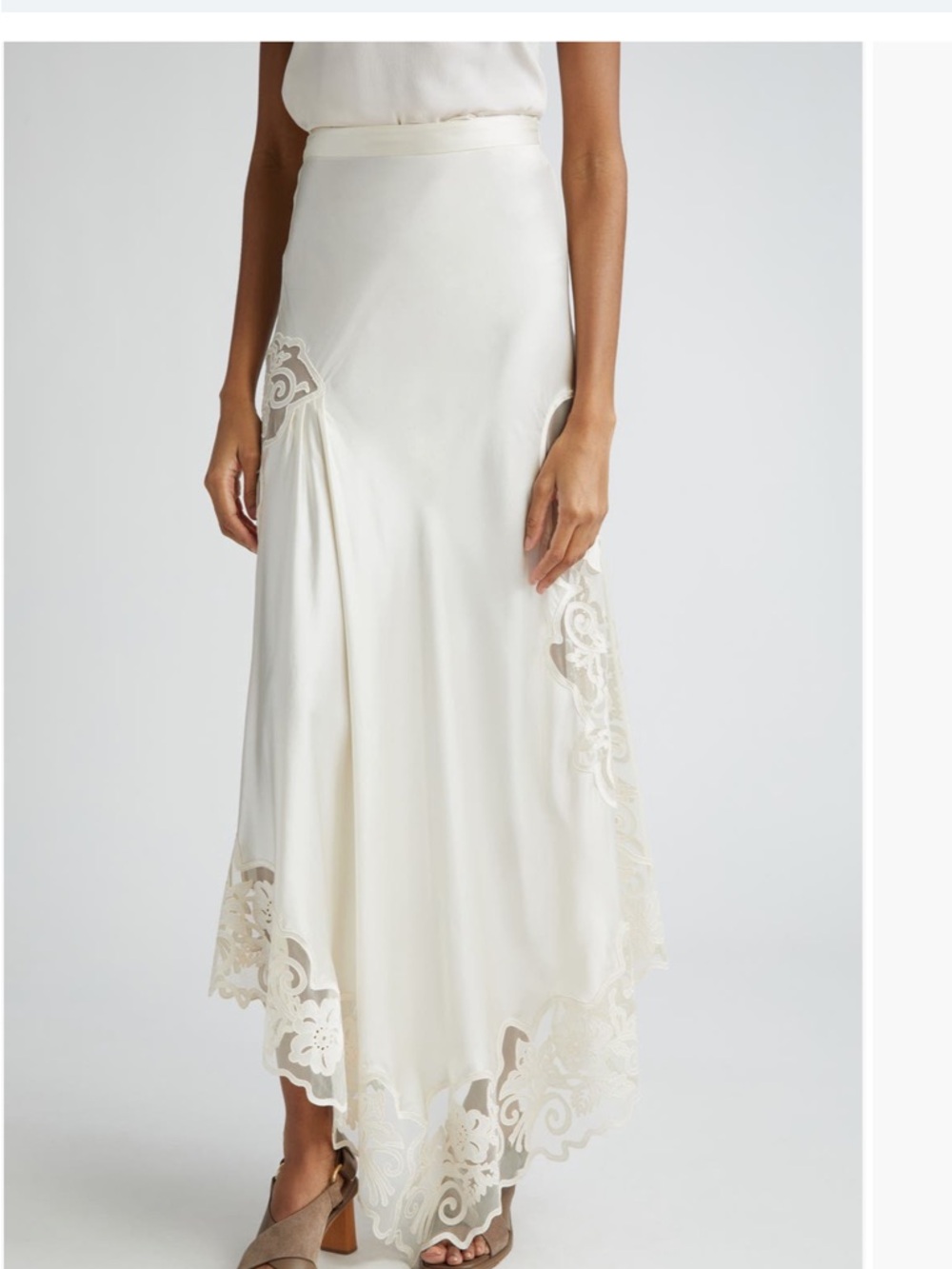 Ulla Johnson Cream Asymmetrical Lace-Trim Silk Skirt - Picture 4 of 4